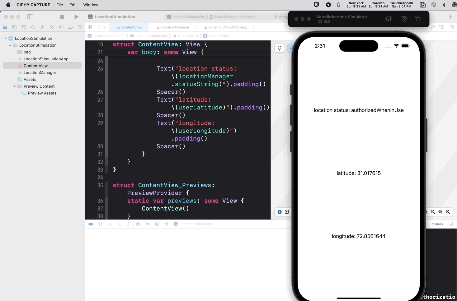 Simulator reacting to custom location input