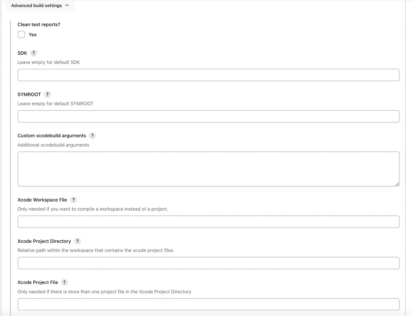 Advanced Build Settings
