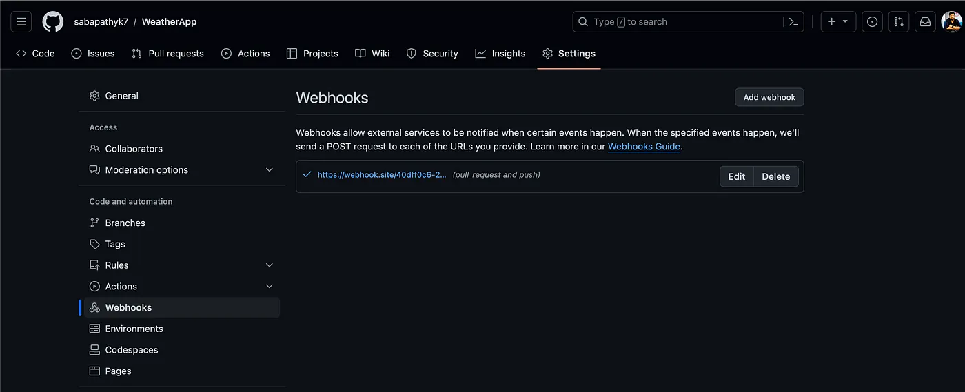 How to add Webhooks in GitHub